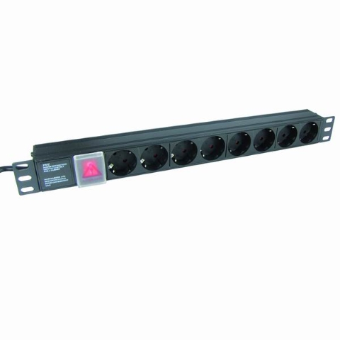 19" 1HE-Leiste mit 8 Steckdosen mit Schalter