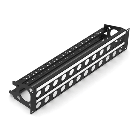 2U Rack Panel with cable support, ID-strips and 32x Neutrik D-type
